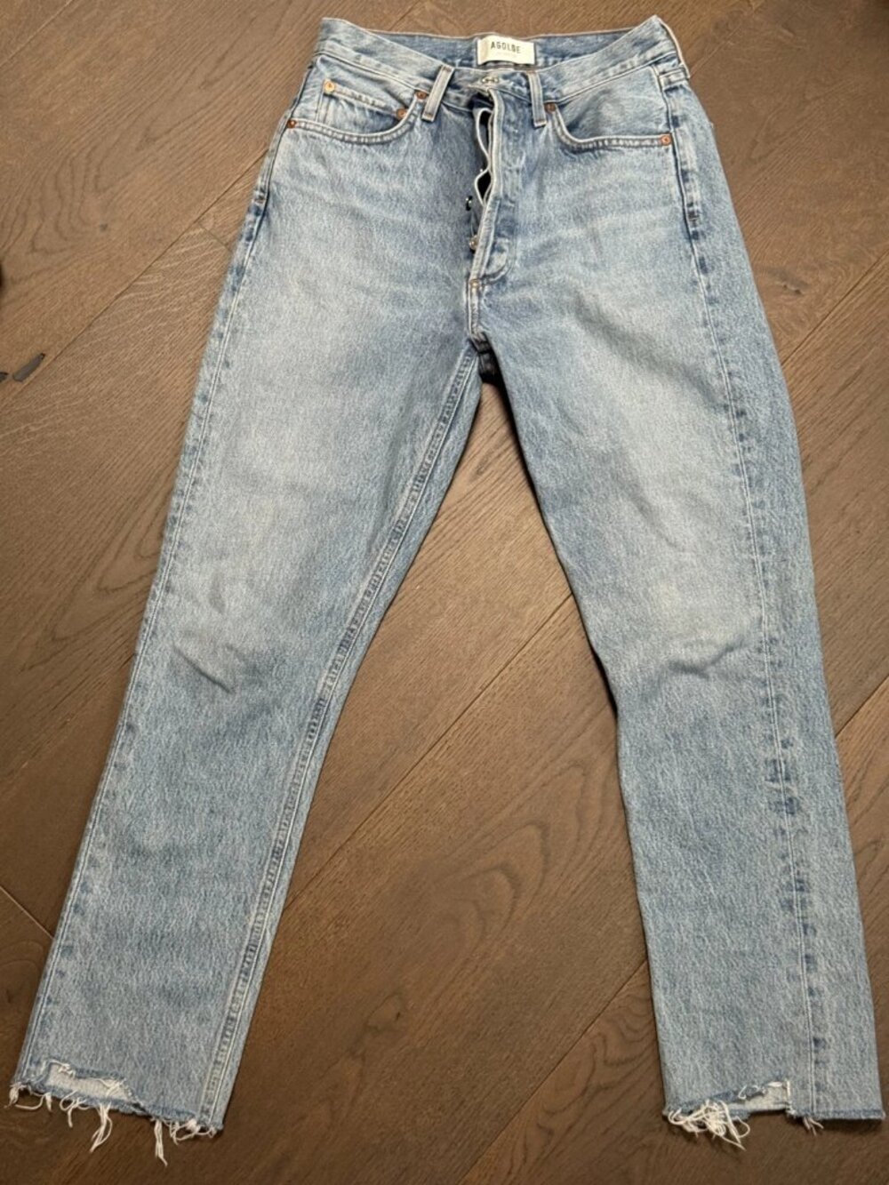 Agolde Riley High Rise Straight Crop Ankle Fray Jeans Women's 25 Blue Denim